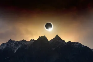 Solar Eclipse On Cloudy Mountaintop Wallpaper