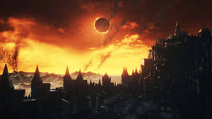 Solar Eclipse Over Fantasy Town Wallpaper