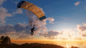 Soldier Sunrise Silhouette Skydiving Wallpaper