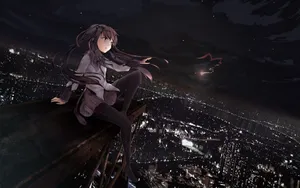 Solitary Anime Girl Overlooking Cityscape Wallpaper