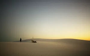Solitary Desert Walkat Sunset Wallpaper