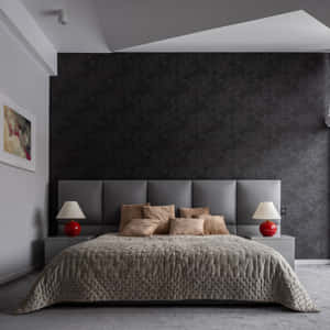 Sophisticated Queen Size Bed In Dark Ambiance Wallpaper