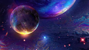 Space Aesthetic Planets Painting Wallpaper