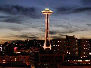 Space Needle Illuminated At Night Wallpaper