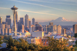 Space Needle Seattle Mount Rainier Wallpaper