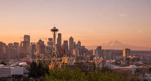 Space Needle Sunset Mount Rainier Wallpaper