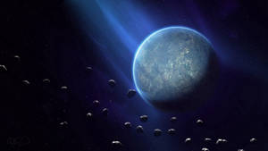 Space Planet With Asteroids Wallpaper
