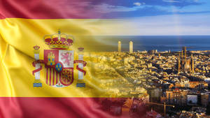 Spain Flag Urban Cityscape Wallpaper