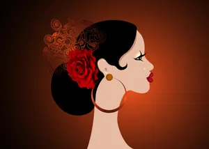 Spanish Woman Graphic In Red Gradient Wallpaper