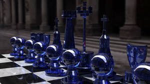 Sparkling Silver Chess Board With Glass Pieces Wallpaper