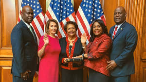 Speaker Nancy Pelosi At Her Oath Taking Ceremony Wallpaper