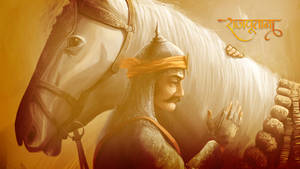 Spectacular Depiction Of A Rajputana Warrior On Horseback Wallpaper