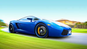 Speeding Blue Sports Car Wallpaper