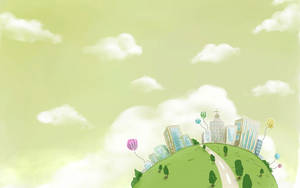 Spherical Green Land City Cute Computer Wallpaper