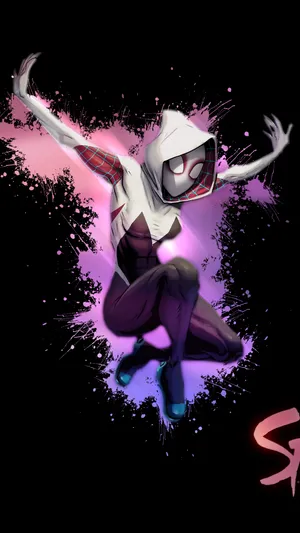 Spider Gwen Pink Purple Splatters Wallpaper