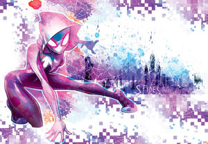 Spider Gwen Purple Pixel Art Wallpaper