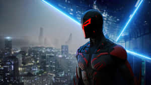 Spider-man 2099 Gazing Over Futuristic City Wallpaper