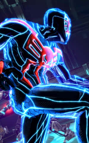 Spider-man 2099 Swinging Through City Wallpaper