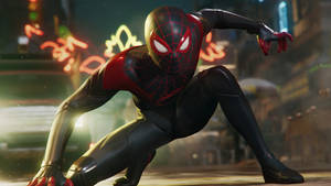 Spider Man Miles Morales Kneeling Ps5 Wallpaper