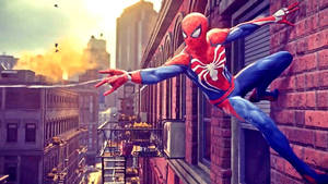 Spider Man Ps4 On Brick Wall Wallpaper