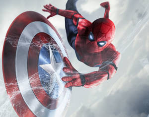 Spider-man With Shield Of Captain America Civil War Wallpaper
