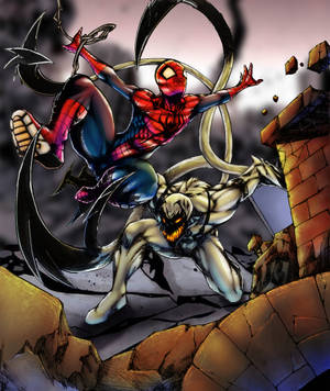 Spiderman And Anti-venom Fight Scene Wallpaper