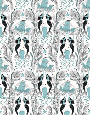 Splendid Illustration Of Two Mermaids Wallpaper