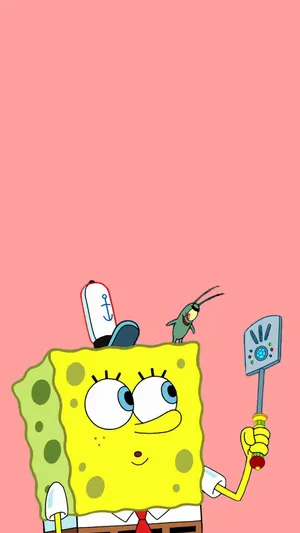 Download SpongeBob And Plankton Cool Robot Spatula Wallpaper | Wallpapers .com