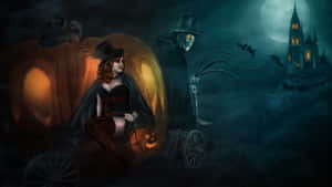Spooky Halloween Skeleton Grinning In The Moonlight Wallpaper