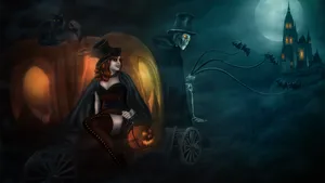 Spooky Halloween Skeleton Grinning In The Moonlight Wallpaper