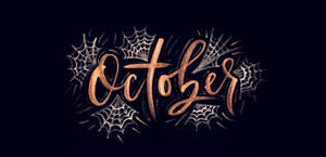 Spooky Hello October Graphic With Webs Wallpaper