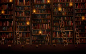 Spooky Library Bookshelf Wallpaper