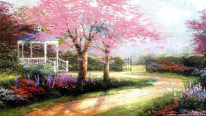 Spring Desktop Sakura Tree Painting Wallpaper