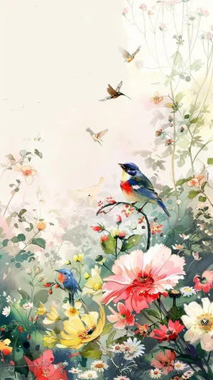 Springtime_ Blossoms_and_ Birds Wallpaper