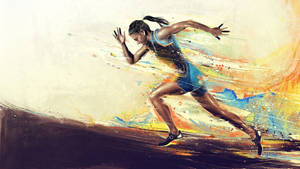 Sprinter Woman In Marathon Art Wallpaper