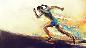 Sprinter Woman In Marathon Art Wallpaper