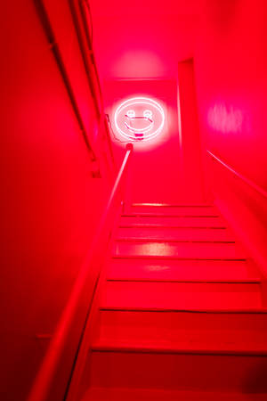 Staircase With Red Color Light Wallpaper