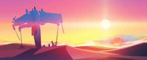 Star Wars Visions Spaceship On The Desert Wallpaper