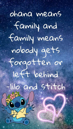 Starry Aesthetic Stitch Ohana Quote Wallpaper