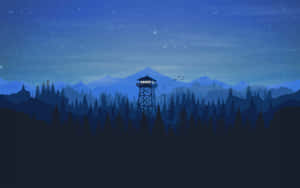 Starry Night Forest Watchtower Wallpaper