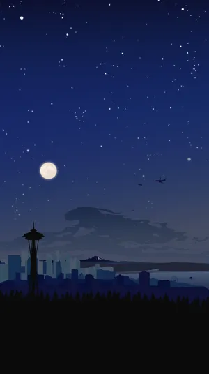 Starry Night Seattle Skyline Wallpaper