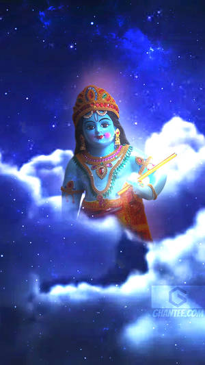 Statue Of Bal Krishna Over The Night Sky Wallpaper