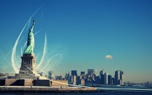 Statue Of Liberty In American City Wallpaper