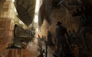 Steampunk Airship In Port Wallpaper