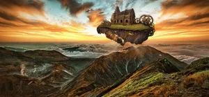 Steampunk Floating Land Engine Wallpaper