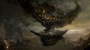 Steampunk Sci-fi Airship Wallpaper