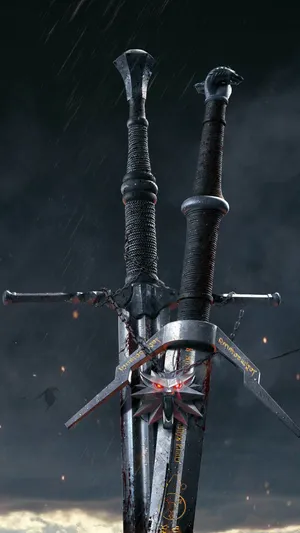 Steel Swords With Medallion Witcher 3 Phone Wallpaper