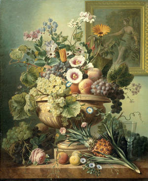 Still Life With Flowers And Fruit Painting Wallpaper