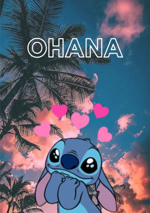 Stitch Disney With Hearts Ohana Background Wallpaper