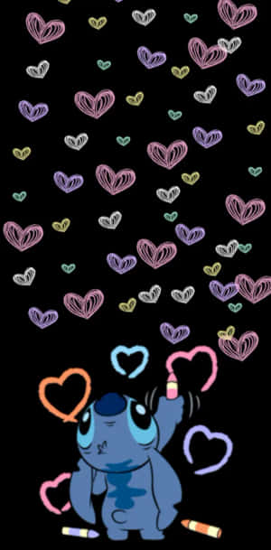 Stitch Surroundedby Hearts Wallpaper